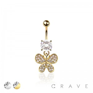 316L SURGICAL STEEL MULTI CZ BUTTERFLY DANGLE BELLY BUTTON NAVEL RING 